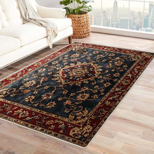 BOHUO Teppich Kurzflor Vintage Böhmischer Boho Teppich Wohnzimmer Schlafzimmer Weich Kurzflor & Waschbar & rutschfest Rug(Blau 25)-150x210cm von BOHUO