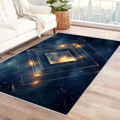 BOHUO Teppich Kurzflor Vintage Böhmischer Geometrie Teppiche fürs Schlafzimmer, Arbeitszimmer, Büro, Flur, Kinderzimmer und Küche Rug(Blau 37)-90x120cm von BOHUO