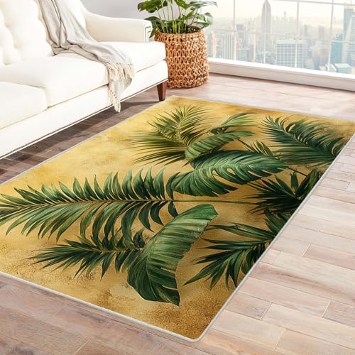 BOHUO Teppich Wohnzimmer Waschbarer Boho Blätter Kleiner Teppich Maritim Nautische, Weich Kurzflor & Waschbar & rutschfest Fussmatte Innen(Grün 14)-90x120cm von BOHUO