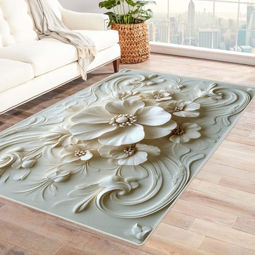 BOHUO Teppich Wohnzimmer Waschbarer Boho Blumen Teppiche für Schlafzimmer Esszimmer rutschfest Weich Modern Teppich Groß Rug(Grau 38)-180x240cm von BOHUO