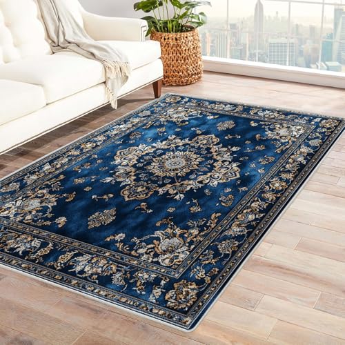 BOHUO Teppich Wohnzimmer Waschbarer Boho Bohème Teppich Waschbar rutschfest Krabbelmatte für Kinderzimmer Schlafzimmer Dekoration(Blau 8)-60x90cm von BOHUO