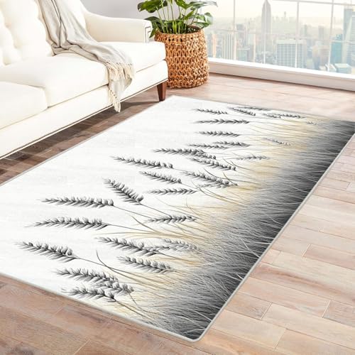 BOHUO Teppich Wohnzimmer Waschbarer Boho Pflanzen Teppich Waschbar rutschfest Krabbelmatte für Kinderzimmer Schlafzimmer Dekoration(Grau 8)-90x120cm von BOHUO
