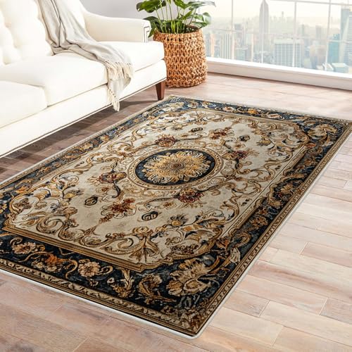 BOHUO Teppich Wohnzimmer Waschbarer Boho Retro Teppiche für Schlafzimmer Esszimmer rutschfest Weich Modern Teppich Groß Rug(Gold 2)-60x90cm von BOHUO