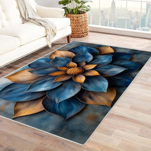BOHUO Vintage Teppich Wohnzimmerteppich Blumen Kleiner Teppich Ozean, Weich Kurzflor & Waschbar & rutschfest Fussmatte Innen, Kinderteppich(Blau 28)-60x90cm von BOHUO