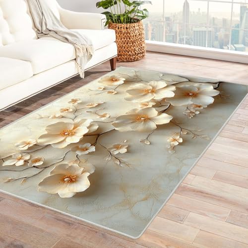 BOHUO Vintage Teppich Wohnzimmerteppich Blumen Kurzflor Waschbarer Teppich Super Weich rutschfest Blumen Design Groß Wohnzimmerteppich(Rosa 34)-60x90cm von BOHUO