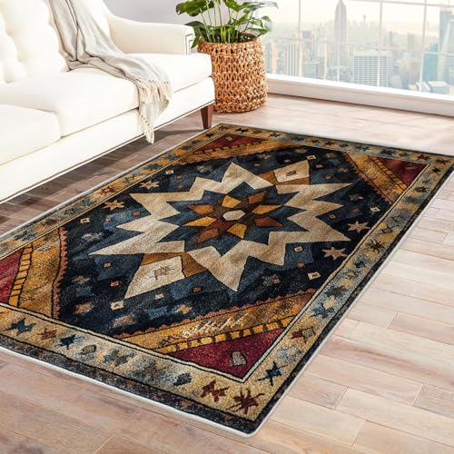 BOHUO Vintage Teppich Wohnzimmerteppich Textur Kurzflor Waschbarer Teppich Super Weich rutschfest Blumen Design Groß Wohnzimmerteppich(Grau 34)-180x240cm von BOHUO