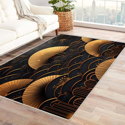 BOHUO Vintage Teppich Wohnzimmerteppich Vintage Kurzflor Waschbarer Teppich Super Weich rutschfest Blumen Design Groß Wohnzimmerteppich(Schwarz 16)-150x210cm von BOHUO