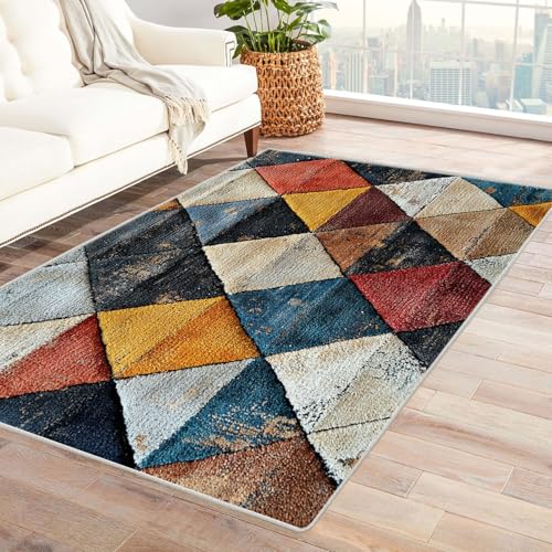 BOHUO Wohnzimmer Vintage Teppich Blumen Carpet Waschbarer Vintage Kurzflor Esszimmer Vorzimmer Boho Living Room Rug Bedroom(Grau 35)-210x270cm von BOHUO
