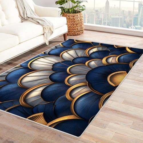 BOHUO Wohnzimmer Vintage Teppich Blumen Schlafzimmer Badezimmer Rutschfester Rug Eingangstürmatte Ocean Kinderkrabbel Carpet(Blau 11)-90x120cm von BOHUO