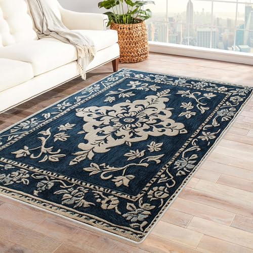 BOHUO Wohnzimmer Vintage Teppich Boho Boho Teppiche fürs Schlafzimmer, Arbeitszimmer, Büro, Flur, Kinderzimmer und Küche(Blau 23)-150x210cm von BOHUO