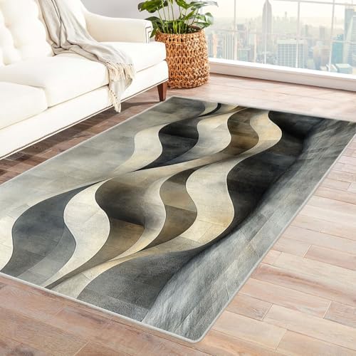 BOHUO Wohnzimmer Vintage Teppich Linien Carpet Waschbarer Vintage Kurzflor Esszimmer Vorzimmer Boho Living Room Rug Bedroom(Grau 35)-120x180cm von BOHUO