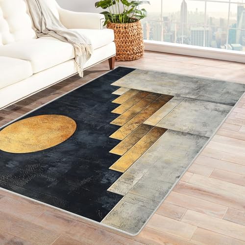 BOHUO Wohnzimmer Vintage Teppich Minimalistisch Carpet Waschbarer Vintage Kurzflor Esszimmer Vorzimmer Boho Living Room Rug Bedroom(Schwarz 17)-150x210cm von BOHUO