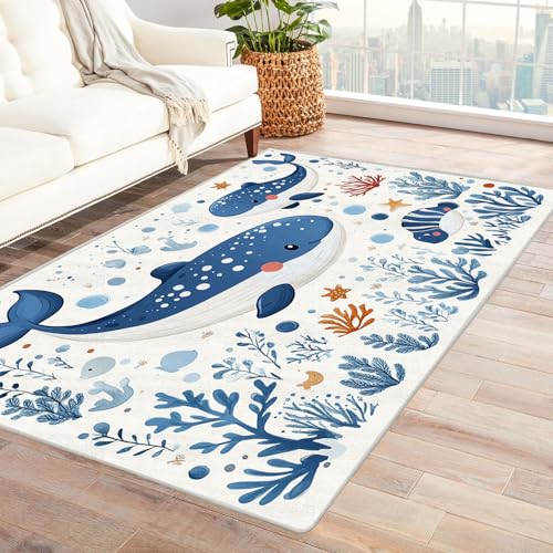 BOHUO moderner Kurzflor Teppich 3D Ozean Carpet Niedliche Tiere ideal fürs Wohnzimmer, Schlafzimmer und Kinderzimmer auch als Badematte Carpet(Blau 16)-240x300cm von BOHUO