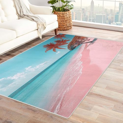 BOHUO moderner Kurzflor Teppich 3D Strand Ozean Abstrakte Landschaft ideal fürs Wohnzimmer, Schlafzimmer und Kinderzimmer auch als Badematte Carpet(Blau 1)-240x300cm von BOHUO