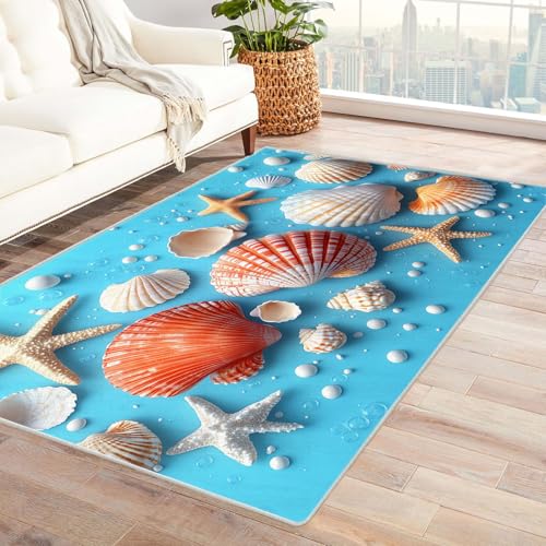 BOHUO moderner Kurzflor Teppich 3D Strand Ozean Bunt ideal fürs Wohnzimmer, Schlafzimmer und Kinderzimmer auch als Badematte Carpet(Orange 1)-150x210cm von BOHUO
