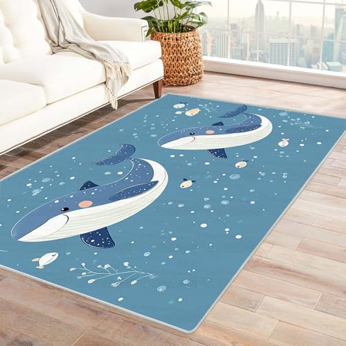 BOHUO moderner Kurzflor Teppich 3D Strand Ozean Cartoon-Tiere ideal fürs Wohnzimmer, Schlafzimmer und Kinderzimmer auch als Badematte Carpet(Blau 1)-240x300cm von BOHUO
