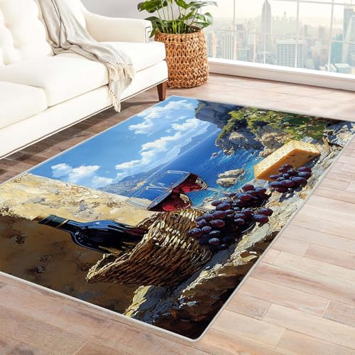 BOHUO moderner Kurzflor Teppich 3D Strand Ozean Himmelsfrüchte ideal fürs Wohnzimmer, Schlafzimmer und Kinderzimmer auch als Badematte Carpet(Blau 1)-180x270cm von BOHUO