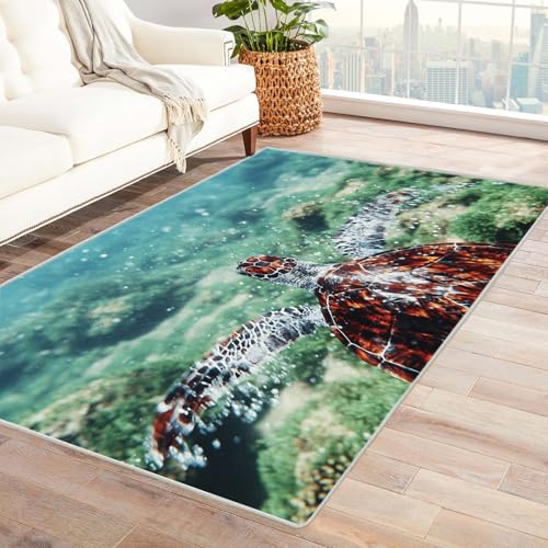 BOHUO moderner Kurzflor Teppich 3D Strand Ozean Retro-Tiere ideal fürs Wohnzimmer, Schlafzimmer und Kinderzimmer auch als Badematte Carpet(Grün)-210x270cm von BOHUO