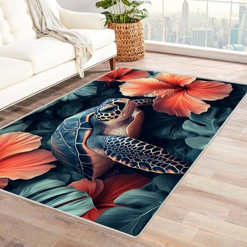 BOHUO moderner Kurzflor Teppich 3D Strand Ozean Retro-Tiere ideal fürs Wohnzimmer, Schlafzimmer und Kinderzimmer auch als Badematte Carpet(Orange)-210x300cm von BOHUO