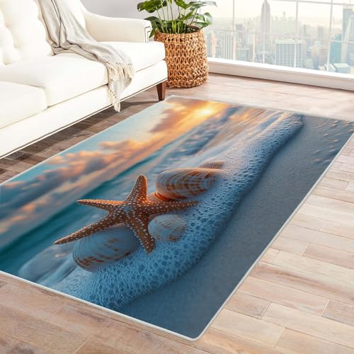 BOHUO moderner Kurzflor Teppich 3D Strand Ozean Wellen ideal fürs Wohnzimmer, Schlafzimmer und Kinderzimmer auch als Badematte Carpet(Gold)-150x240cm von BOHUO