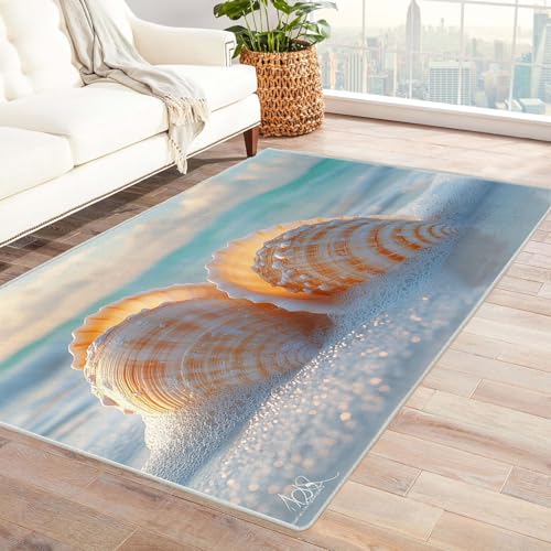 BOHUO moderner Kurzflor Teppich 3D Strand Ozean Wellen ideal fürs Wohnzimmer, Schlafzimmer und Kinderzimmer auch als Badematte Carpet(Orange)-180x270cm von BOHUO