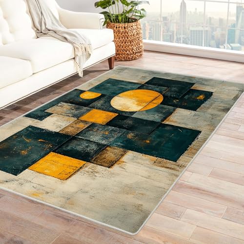 BOHUO moderner Kurzflor Teppich 3D Vintage Boho Textur der Linie ideal fürs Wohnzimmer, Schlafzimmer und Kinderzimmer auch als Badematte Carpet(Gelb)-180x240cm von BOHUO
