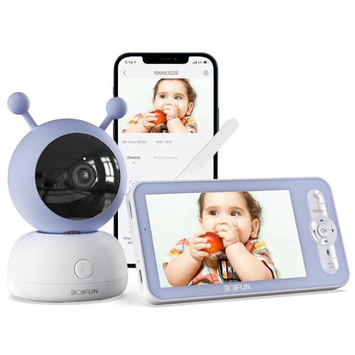 BOIFUN Babyphone mit Kamera App 1080P, PTZ 355°/90° 4X-Zoom, HD-Nachtsicht, 5" Video Babyphone, Bewegungs und Geräuscherkennung, Temperatur und Luftfeuchtigkeitsüberwachung, Wiegenlied von BOIFUN