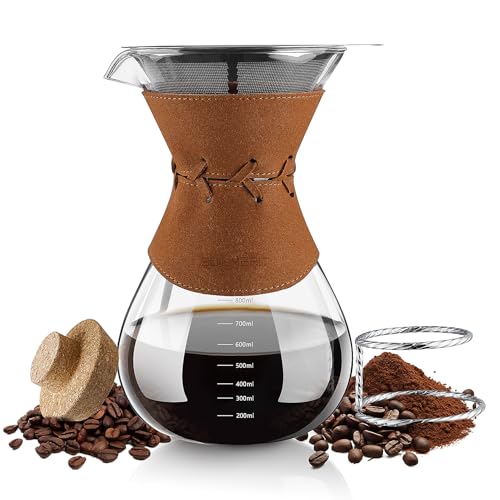 Kaffeebereiter mit Filter aus Edelstahl, 800ml Kaffeekanne für 5-6 Tassen Glas Pour Over Kaffeebrüher mit Filter Kaffee-Tropfer Brauer Kaffee von BOILMERIT