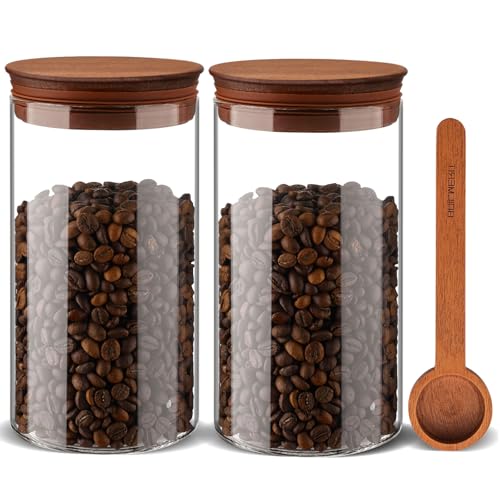 Vorratsdosen Glas mit Holz Deckel 2er Set, 1100ml Luftdicht Vorratsgläser mit Deckel und Schaufel für die Lagerung Kaffeebohnen, Weite Mund Vorratsglas für Kaffee Bar Veranstalter, Küchen Müsli Vorratsdosen Glas mit Holz Deckel 2er Set, 1100ml Luftdicht Vorratsgläser mit Deckel und Schaufel für die Lagerung Kaffeebohnen, Weite Mund Vorratsglas für Kaffee Bar Veranstalter, Küchen Müsli von BOILMERIT