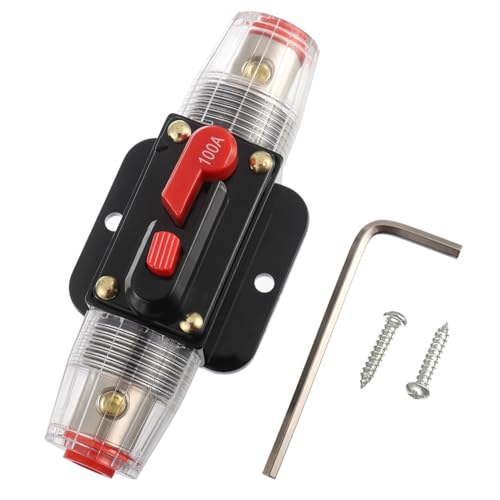 BOJACK 100A Audio Inline-Leistungsschalter-Reset-Sicherungshalter 12V-24V-DC-Reset-Sicherungshalter mit manuellem Reset 3-15AWG Überlastschutz für den Schutz von Kfz-Marineboot-Audiosysteme von BOJACK