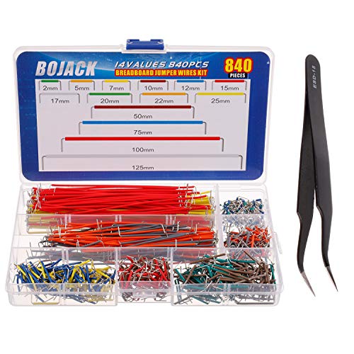 BOJACK 14 Werte 840 Stück 2-125 mm Lötfreies flexibles Steckbrett Verbindungsleitungskabel Steckbrett-Überbrückungskabel-Kit von BOJACK