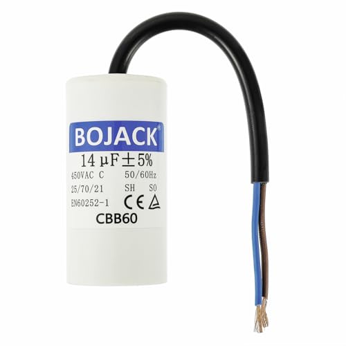 BOJACK CBB60 14uF 450V 50/60HZ Anlaufkondensator, SH Motorbetriebskondensator, AC Motorkondensator, mit Draht von BOJACK