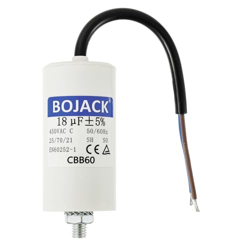 BOJACK 18uF 450V Motor laufKondensator 40x70mm Anlaufkondensator Motorstartkondensator mit Kondensator mit Blei-Draht M8 mit Nuss Passend für die meisten Motoren. von BOJACK