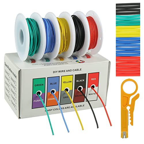 BOJACK 20 AWG Silikonkabel-Set, Verzinnter Kupferlitzendraht 300 V Silikon Elektrischer Draht Kabel Kit 20 φ3mm Schläuchen (5 Farben, je 6 Meter, 20 AWG), Für DIY Modelle Haushaltsgeräte Usw von BOJACK