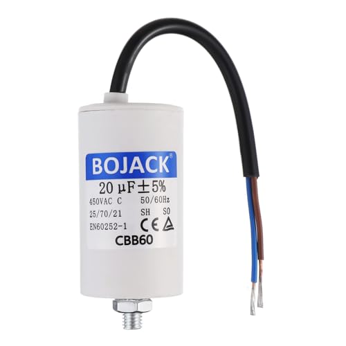 BOJACK 20uF 450V Motor laufKondensator 40x73mm Anlaufkondensator Motorstartkondensator mit Kondensator mit Blei-Draht M8 mit Nuss Passend für die meisten Motoren. von BOJACK