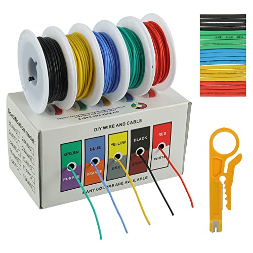 BOJACK 26 AWG Silikonkabel-Set, Verzinnter Kupferlitzendraht 300 V Silikon Elektrischer Draht Kabel Kit 20 φ3mm Schläuchen (5 Farben, je 10 Meter, 26 AWG), Für DIY Modelle Haushaltsgeräte Usw von BOJACK