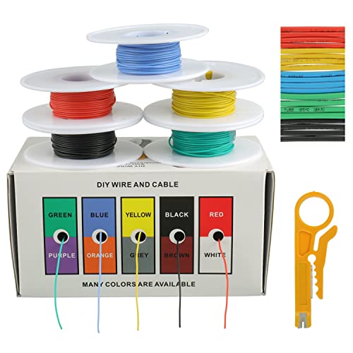 BOJACK 30 AWG Silikonkabel-Set, Verzinnter Kupferlitzendraht 300 V Silikon Elektrischer Draht Kabel Kit 20 φ2mm Schläuchen (5 Farben, je 10 Meter, 30 AWG), Für DIY Modelle Haushaltsgeräte Usw von BOJACK