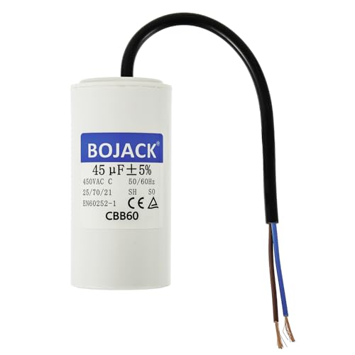 BOJACK CBB60 45uF 450V 50/60HZ Anlaufkondensator, SH Motorbetriebskondensator, AC Motorkondensator, mit Draht BOJACK CBB60 45uF 450V 50/60HZ Anlaufkondensator, SH Motorbetriebskondensator, AC Motorkondensator, mit Draht von BOJACK