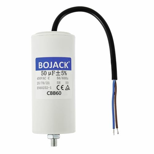 BOJACK 50uF 450V Motor laufKondensator 50x106mm Anlaufkondensator Motorstartkondensator mit Kondensator mit Blei-Draht M8 mit Nuss Passend für die meisten Motoren. BOJACK 50uF 450V Motor laufKondensator 50x106mm Anlaufkondensator Motorstartkondensator mit Kondensator mit Blei-Draht M8 mit Nuss Passend für die meisten Motoren. von BOJACK