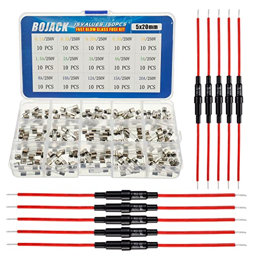 BOJACK 5x20 mm Sicherungshalter Inline-Schraubentyp mit rotem Draht mit 16 AWG + 15 Werten 150 Stück 5x20 mm schnelle Blasglas-Sicherungen 250 V 0,1-20A Sortimentskit BOJACK 5x20 mm Sicherungshalter Inline-Schraubentyp mit rotem Draht mit 16 AWG + 15 Werten 150 Stück 5x20 mm schnelle Blasglas-Sicherungen 250 V 0,1-20A Sortimentskit von BOJACK
