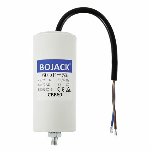 BOJACK 60uF 450V Motor laufKondensator 55x120mm Anlaufkondensator Motorstartkondensator mit Kondensator mit Blei-Draht M8 mit Nuss Passend für die meisten Motoren. BOJACK 60uF 450V Motor laufKondensator 55x120mm Anlaufkondensator Motorstartkondensator mit Kondensator mit Blei-Draht M8 mit Nuss Passend für die meisten Motoren. von BOJACK