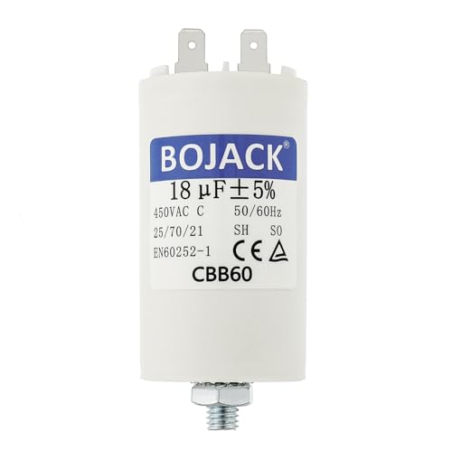 BOJACK CBB60 Motorkondensator 18uF 450V Anlaufkondensator 45x70MM Kondensator 18 µF 450 Volt M8-Stecker, geeignet für Elektromotoren und Schwimmbadpumpen, 50/60Hz BOJACK CBB60 Motorkondensator 18uF 450V Anlaufkondensator 45x70MM Kondensator 18 µF 450 Volt M8-Stecker, geeignet für Elektromotoren und Schwimmbadpumpen, 50/60Hz von BOJACK