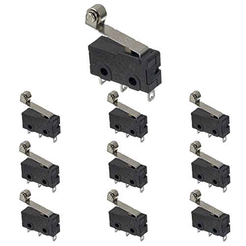BOJACK KW4A(S) Mikroschalter 5A 250V AC SPDT 1NO 1NC Endschalter mit Momentanem Scharnierrollenhebelarm 3 Pins (10er Pack) von BOJACK