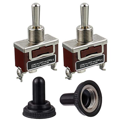 BOJACK RT1122FS Kippschalter 125V 20A Momentane automatische Rückstellschalter 250V 15A SPST EIN-AUS-EIN 3 Klemmenstift-Wippschalter mit wasserdichter Metallkappe (Packung mit 2 Stück) von BOJACK