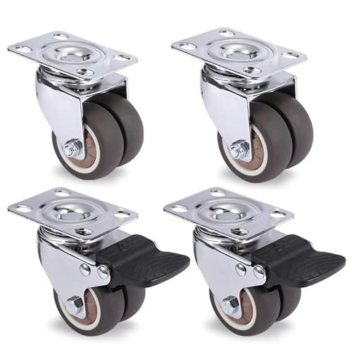 4PCS 1,5" / 2" Möbelrollen Schwenkräder Hochleistungs-Weichgummirollen for Plattformwagen Haushaltszubehör für Tisch(Brake and no brake,1.5 Inch) von BOJHGO