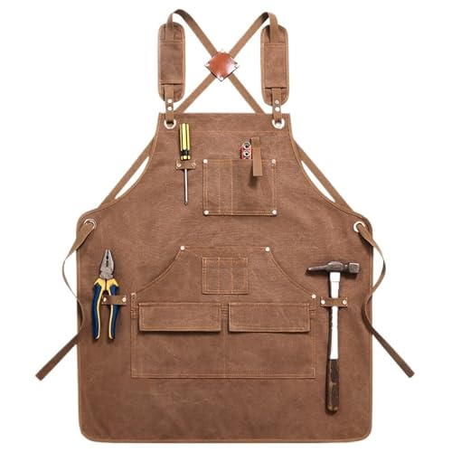 BOJHGO ArbeitsschüRze Woodworking Apron for Men 20 Oz Work Apron for Men with 9 Tool Pockets Gifts for Men Heavy Duty Waxed Canvas Apron(Brown A) von BOJHGO