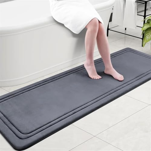 BOJHGO Badematte aus Memory-Schaum, 70 x 24 cm, ultraweiche, rutschfeste und saugfähige Badezimmerteppiche, bequemer Badteppich for Trocknen in der Maschine(Dark Grey) von BOJHGO
