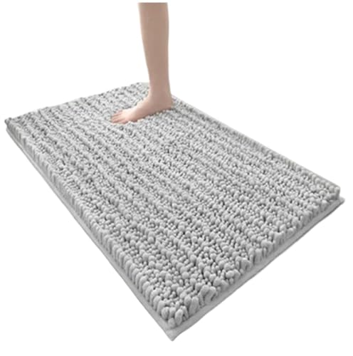 BOJHGO Mikrofaser-Badematte, Starke Rutschfestigkeit und Wasseraufnahme, weicher Plüsch-Heimteppich for den Haushalt(Light Gray 43cmX61cm) von BOJHGO