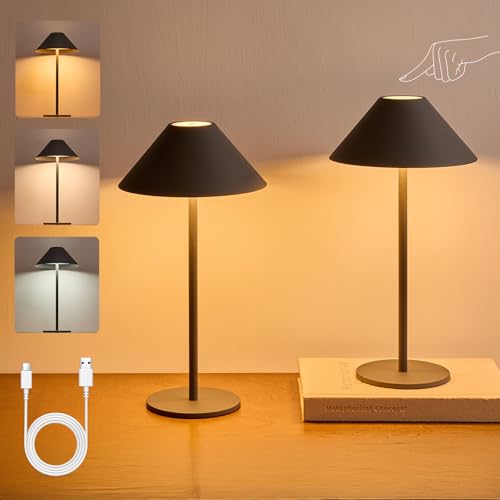 BOJIM Pack of 2 Graue LED Tischlampe Kabellos Akku USB Aufladbar, Touch Dimmbare Tischleuchten Outdoor IP54 Wasserdicht, Tischlampen Ohne Kabel Metall für Balkon Table, Indoor, Garten von BOJIM
