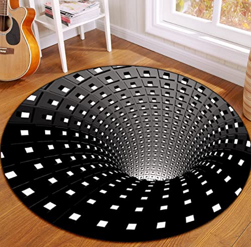 BOJTAN 100 cm Runder Teppich,Modern Teppich rutschfest Super Weicher Flauschige,Deko Teppich Bettvorleger Teppiche für Wohnzimmer Schlafzimmer Flur Küche(3D Schwarze optische Täuschung) von BOJTAN